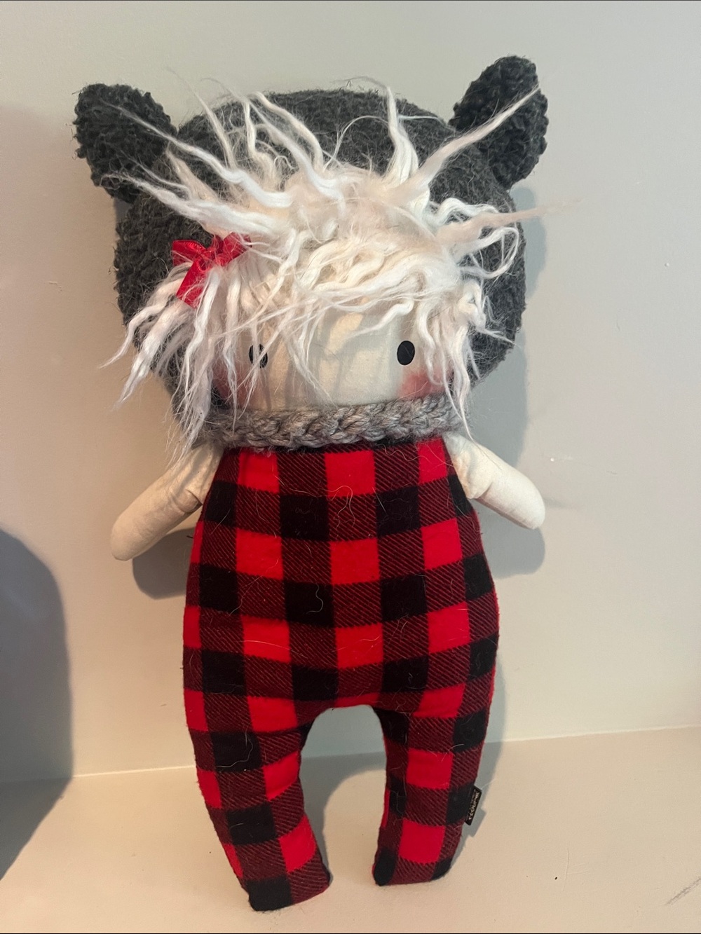 Kids Red and Black Buffalo Plaid Bottoms with Grey Knit Hood